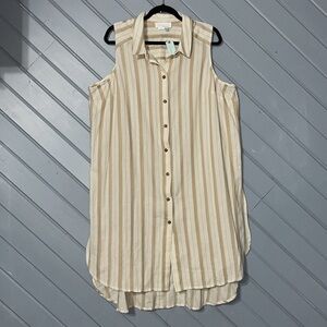 Anthropologie Cotton Button Down Lagen Look Cream Tan Sleeveless Tunic Top